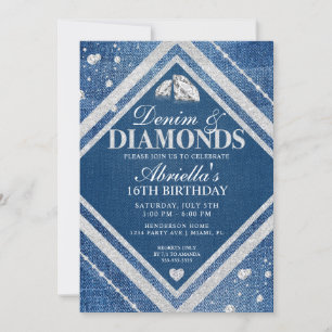 Elegante Denim en Diamanten Verjaardagsuitnodiging Kaart