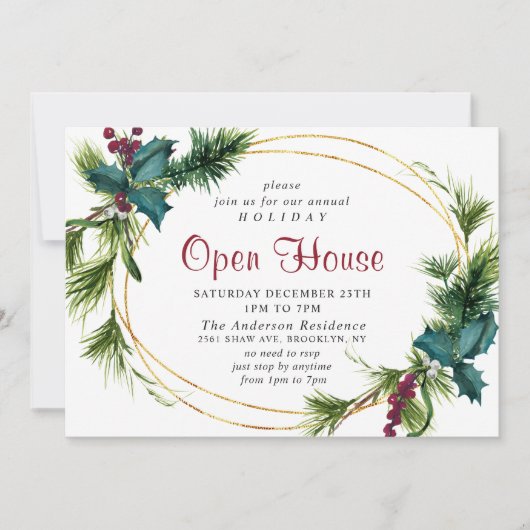 Elegante dennen hulst Kerstvakantie open huis Kaart (Voorkant)