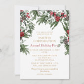 Elegante dennenbessen Corporate Holiday Party Kaart (Voorkant)