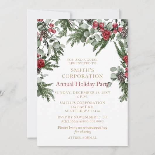 Elegante dennenbessen Corporate Holiday Party Kaart (Voorkant)