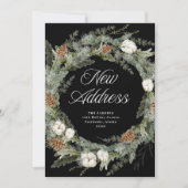Elegante dennenkrans zwart | Kerstmis nieuw adres Feestdagenkaart (Voorkant)