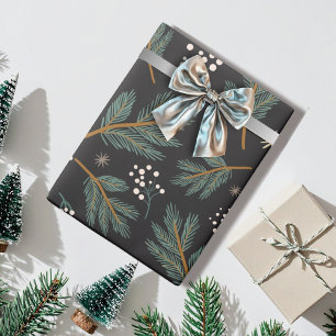 Elegante Dennentak Kerst Zwart Cadeaupapier