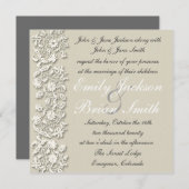 Elégante dentelle blanche grise invitations offici (Devant / Derrière)