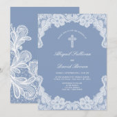 Elégante dentelle blanche sur Faire-part de mariag (Devant / Derrière)