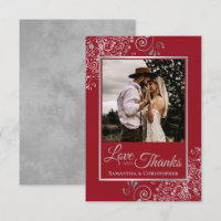 Elégante dentelle d'argent sur Red Love & Merci Ma