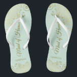 Élégante dentelle d'or de l'honneur Mint Mariage v<br><div class="desc">Ces belles tongs mariages sont une excellente façon de remercier et de reconnaître votre bonne d'honneur tout en lui épargnant les pieds en même temps. Dispose d'un design élégant avec dentelle dorée sur un arrière - plan vert menthe pâle et couleur vert menthe et écriture de script de couleur or...</div>