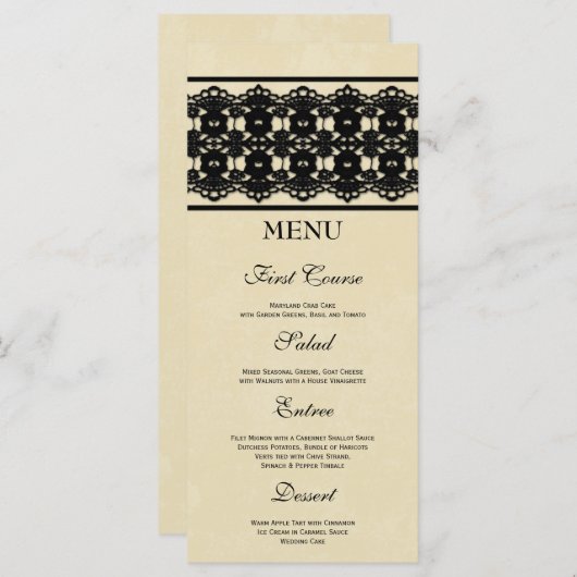 Elégante dentelle noire menu de repas de mariage p (Devant / Derrière)