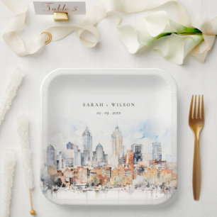 Elegante Denver Colorado Skyline Waterverf bruilof Papieren Bordje