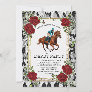 Elegante Derby-feestuitnodiging met paardenrace I Kaart