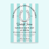 Elegante Derby Party Blue Cabana Stripe Hoefijzer Kaart