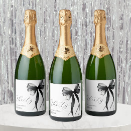 Elegante Dertig Script Boog 40e Verjaardagsfeestje Sparkling Wijnetiket