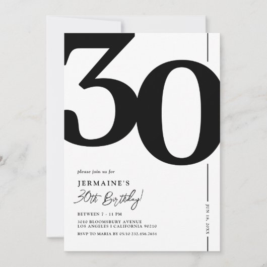 Elegante dertigste 30e verjaardagsfeest uitnodigin kaart (Voorkant)
