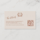 Elegante Details Monogram Crest QR Code Huwelijk Informatiekaartje (Voorkant)