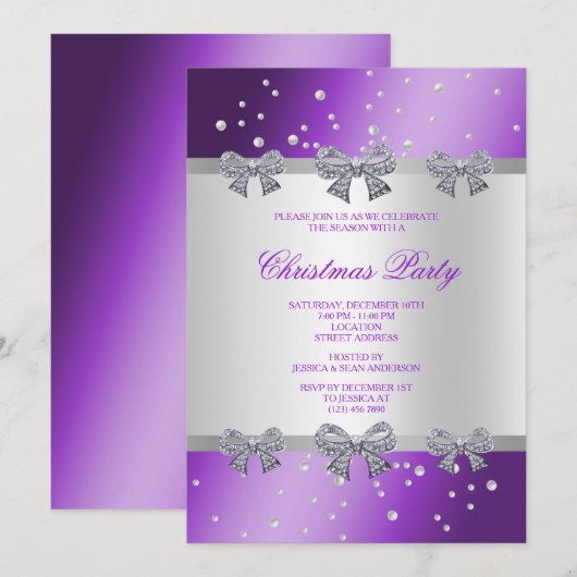 Elegante Diamant Bogen & Parels Kerstmis Kaart (Voorkant / Achterkant)