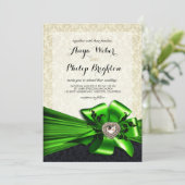 Elegante Diamante Satijn Boog Huwelijk | ivoorgroe Kaart (Staand voorkant)