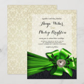 Elegante Diamante Satijn Boog Huwelijk | ivoorgroe Kaart (Voorkant / Achterkant)