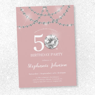 Elegante Diamanten Blush Roze 50ste Verjaardag Kaart