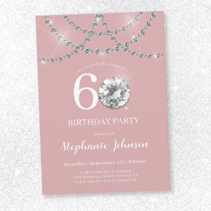 Elegante Diamanten Blush Roze 60ste verjaardag Kaart