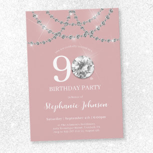 Elegante Diamanten Blush Roze 90ste Verjaardag Kaart