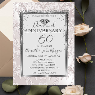 Elegante Diamanten Damast Huwelijksjubileum Kaart