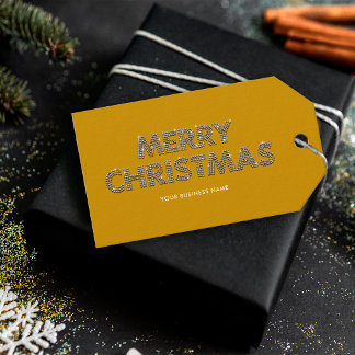 Elegante diamanten Merry Christmas Business Geel Cadeaulabel