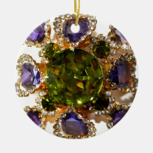 Elegante diamanten paarse groene edelstenen keramisch ornament