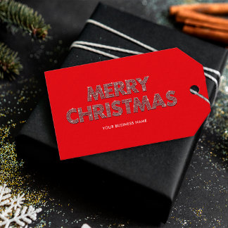 Elegante Diamanten Prettig Kerstfeest Bedrijfsrood Cadeaulabel