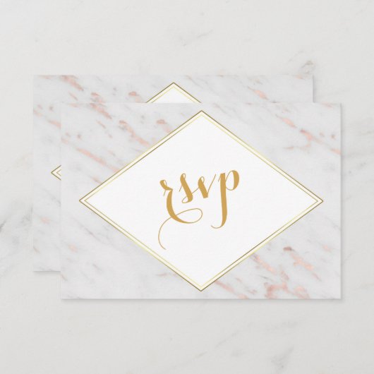 Elegante diamanten roze gouden marmeren RSVP (Voorkant / Achterkant)