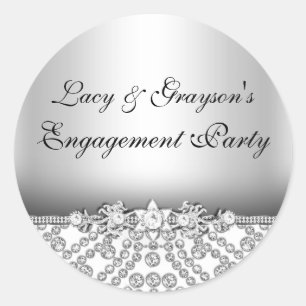 Elegante diamanten zilveren verlovingsfeest sticke ronde sticker