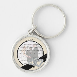 Elegante diamanten zwarte lint ronde sleutelhanger