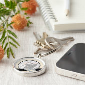 Elegante diamanten zwarte lint ronde sleutelhanger (Zijkant)