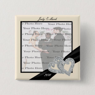 Elegante Diamond Black Ribbon Square Button