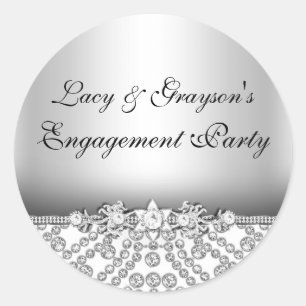 Elegante Diamond Silver Engagement Party Sticker