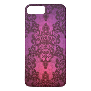 Elegante Diep Glanzend Roze en Paarse Damast iPhone 8 Plus / 7 Plus Hoesje