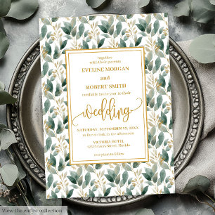 Elegante diep groen goud eucalyptus bruiloft uitno kaart