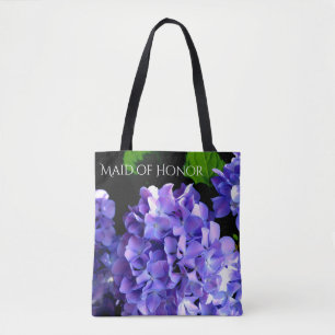 Elegante diep paarse bloemige maagdenpalm hortensi tote bag