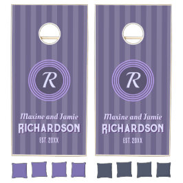 Elegante diep Paarse gestreepte bruiloft monogram