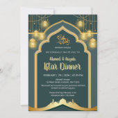 Elegante Diep Teal en Gouden Lantaarn Ramadan Ifta Kaart (Voorkant)
