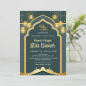 Elegante Diep Teal en Gouden Lantaarn Ramadan Ifta Kaart (Staand voorkant)