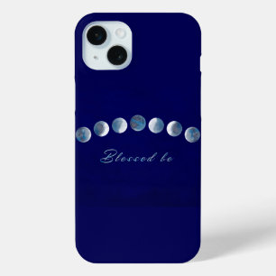 Elegante diepblauwe maan fasen Gezegend zijn iPhone 15 Mini Hoesje