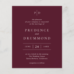 Elegante diepe burgundy klassieke trouwuitnodiging flyer