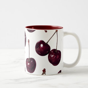 Elegante Dieproode Kersenpatroon Twee-Tons Mok
