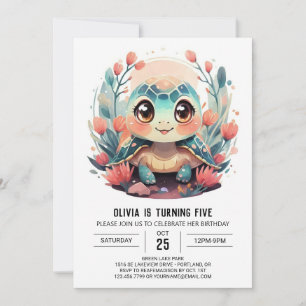 Elegante digitale Turtle Meisje Verjaardag Kaart