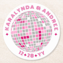 Elegante Disco Ball Roze Wit Rond Huwelijk Ronde Kartonnen Onderzetter