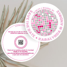 Elegante Disco Ball Roze Wit Rond Huwelijk Save The Date