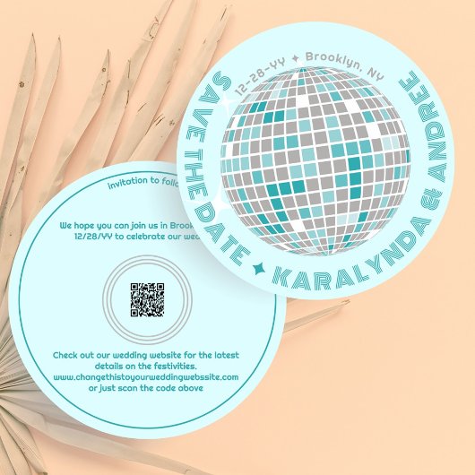 Elegante discobal Blauwgroen blauw rond bruiloft Save The Date