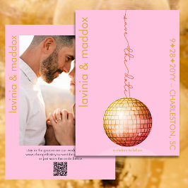 Elegante discobal foto roze gouden QR-code bruilof Save The Date