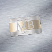 Elegante DIY Monogram Naam, Geborsteld Staal & Gou Magnetisch Visitekaartje (Voorbeeld)