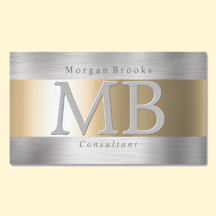 Elegante DIY-monogramnaam, geborsteld staal en gou Magnetisch Visitekaartje