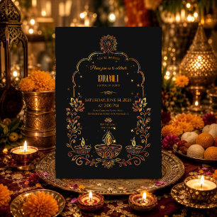 Elegante Diyas Zwart en Gouden Diwali Kaart